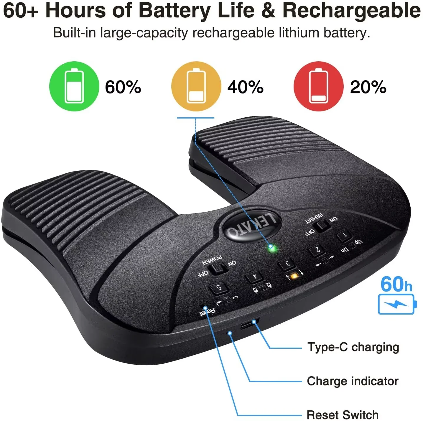 Lekato Bluetooth Foot Pedal Hands-Free Page Turner Sheet Music Pdfs 33Ft Range Mac/pc/android Plug-And-Play