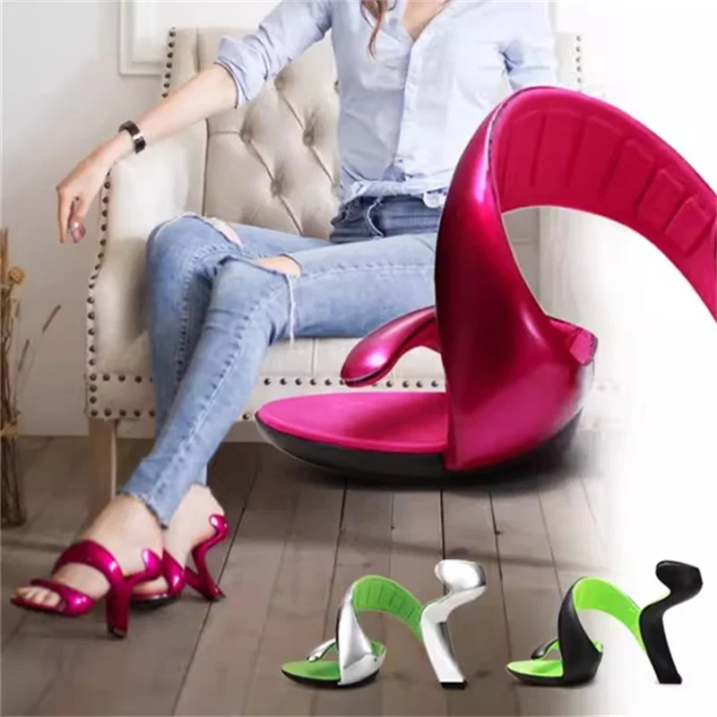 Bottomless High Heel Slippers for Women Exposed Toes Snake Shaped Heels Desigh Sandals Sexy Nightclubs Fashionable Brand Design