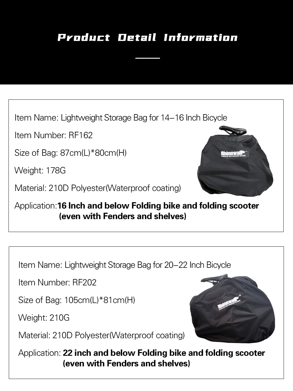 Rhino walk Klapp-Fahrrad-Aufbewahrung tasche, tragbar, 20-Zoll-oder 16-Zoll-Faltrake-Leichtfahrrad-Handtasche – Detail 9