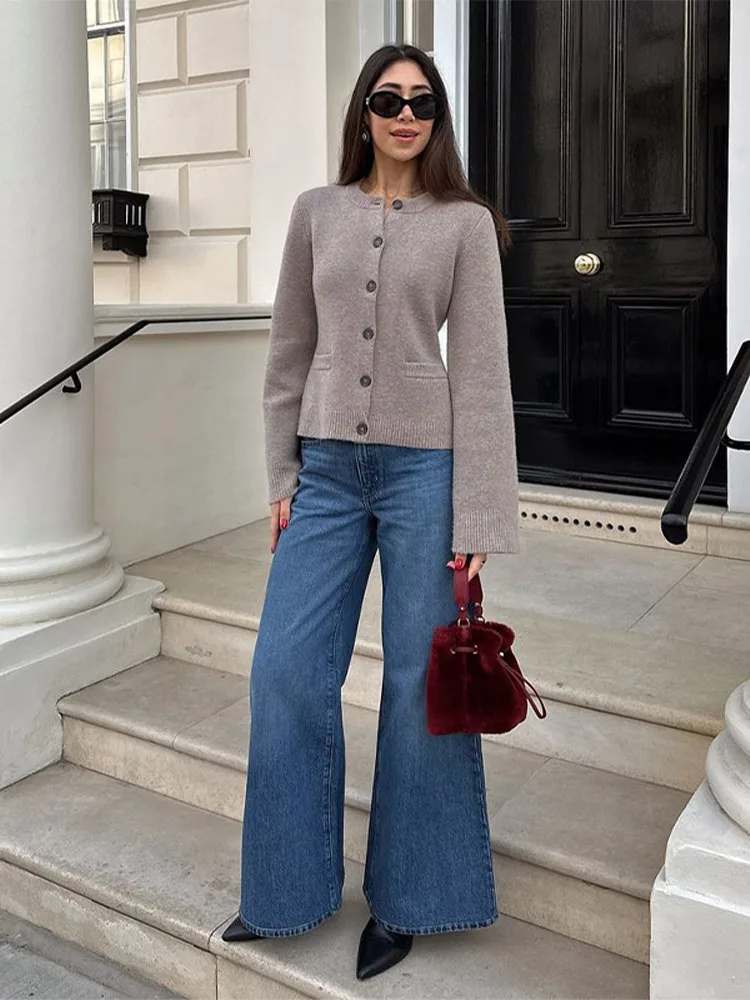 Women 's Cardigan Vintage Chic O-neck Single Breasted Pockets Full Sleeve Sweaters Lady 2025 Autumn Fashion New Female Outwears - 4