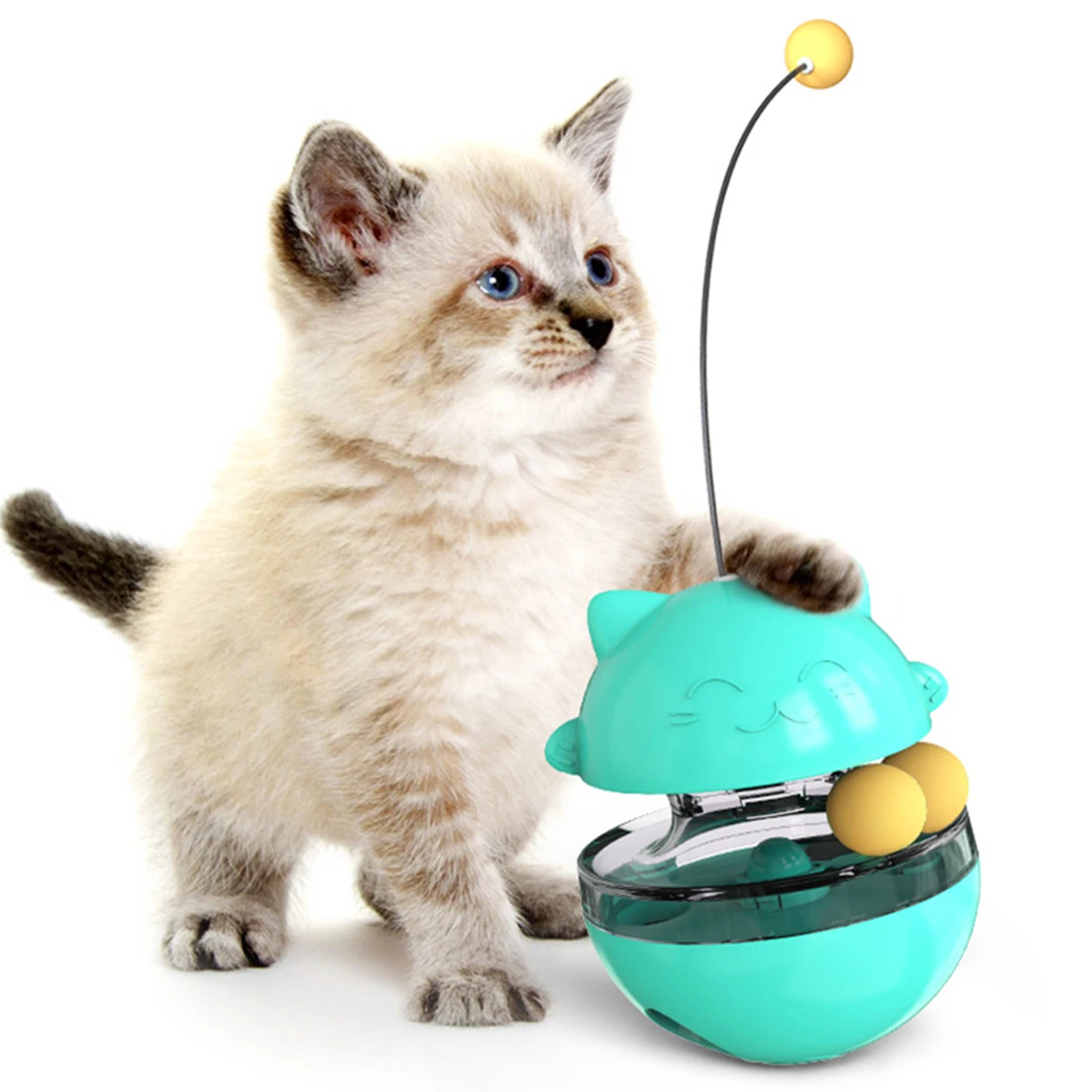 

Cat Tumbler Toy Interactive Treat Food Dispenser Toys with Rolling Ball Funny Cats Slow Feeder IQ Training Balls for Kitten