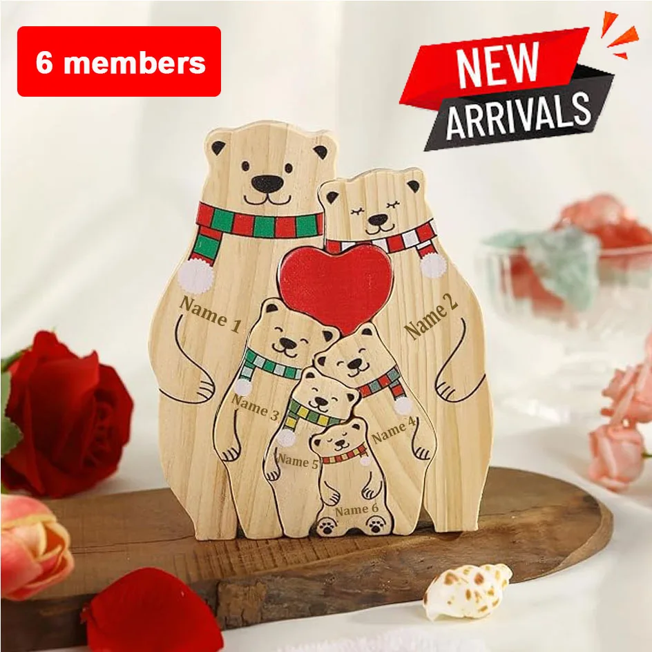 Regalos de Navidad Rompecabezas de madera personalizado con familia de animales Escultura con nombres grabados personalizados Decoración navideña para el hogar para mamá y papá