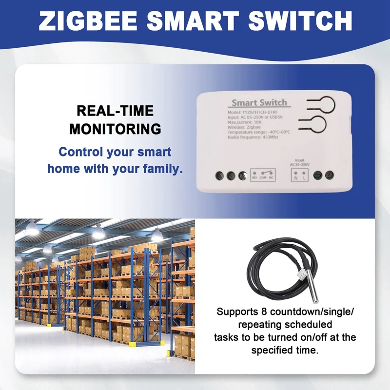Tuya Smart Zigbee Switch With Temperature Sensor Passive Dry Contact Zigbee Relay Work With Home Assistant - 2