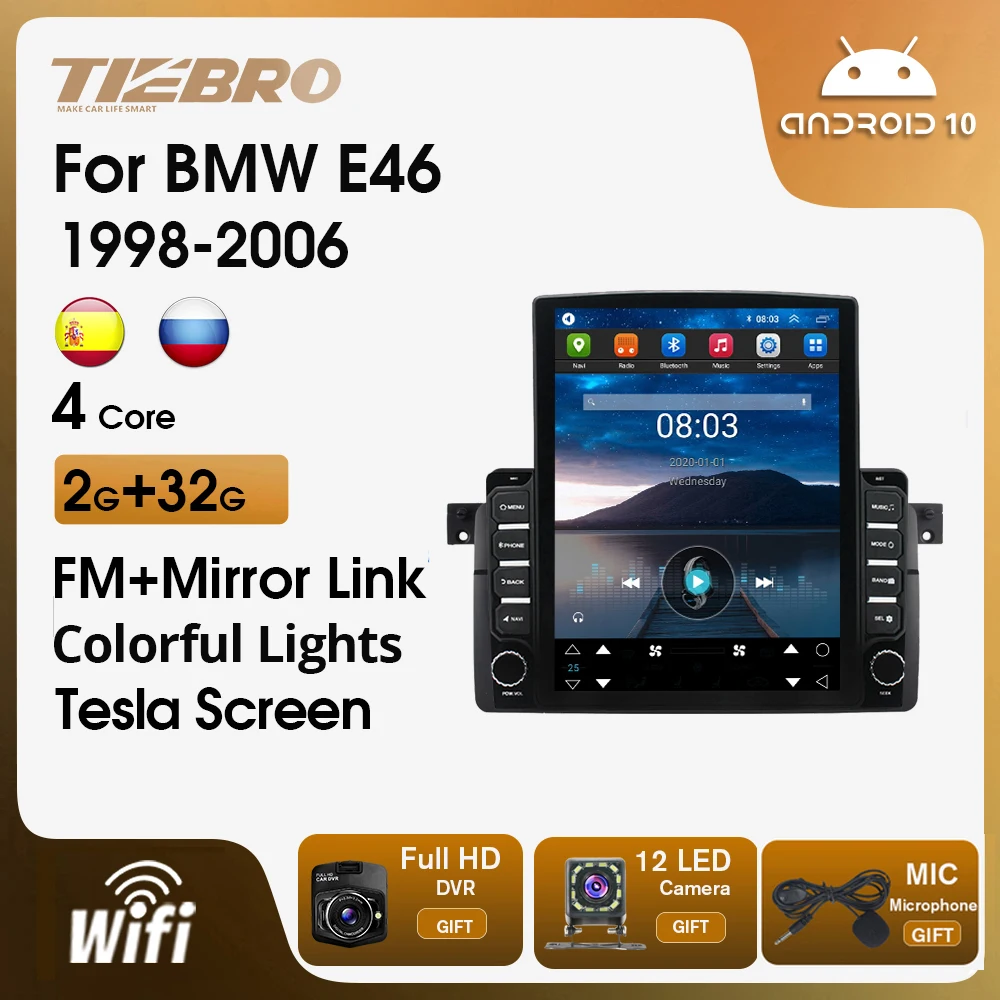 Android10 Car Radio Player Tesla estilo pantalla vertical para BMW E46  Coupe (m3 Rover) 316i 318i 1998-2006 Unidad principal de navegación GPS