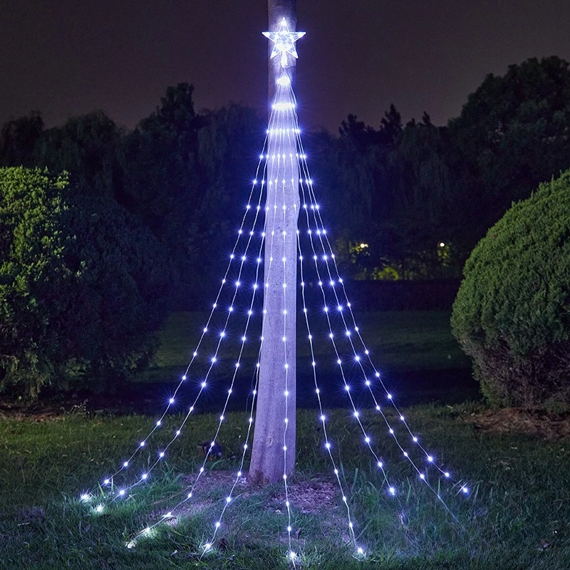 LED Star Waterfall Fairy Lights - Outdoor Holiday Tree Decoration