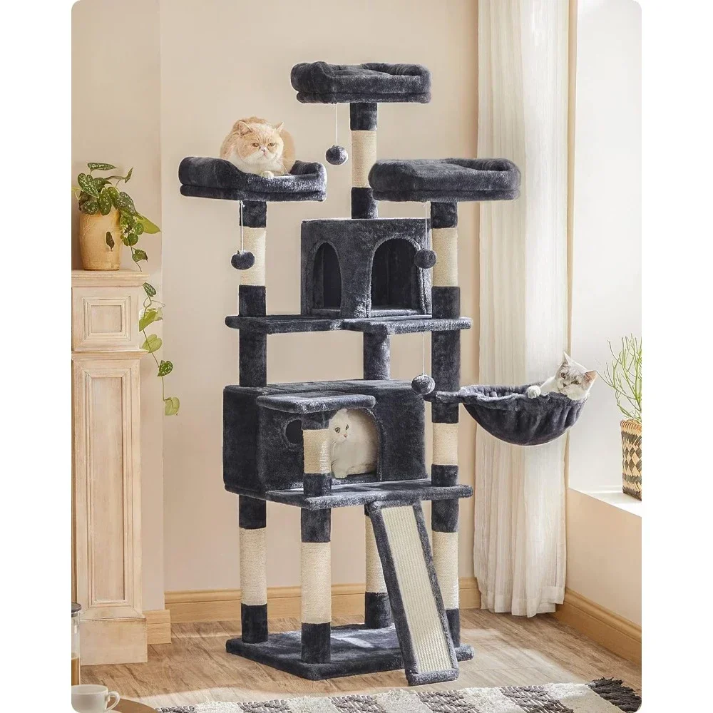 

Cat Tower with Scratch Pillar Cat Pet Products Plate Tower for Cat Scratch 3 Plush Perches Smoke Grey UPCT019G01 2 Caves