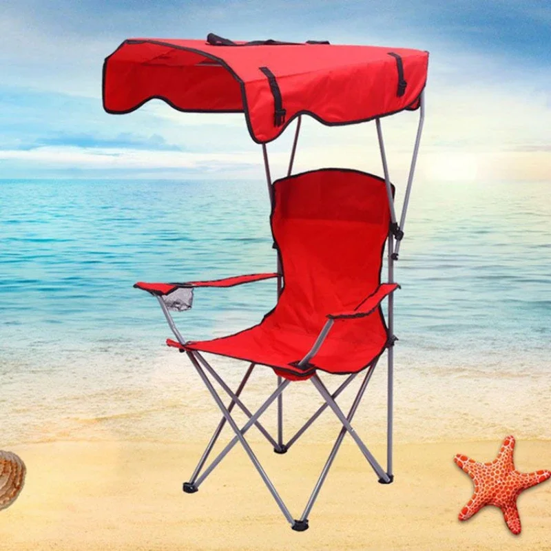 Portable Folding Reclining Beach Chair with Armrest, Beach Chair with Canopy, Popular for Outdoor Camping and Fishing