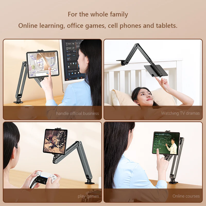 Foldable Flexible Tablet Holder Aluminum Alloy 360° Rotation Bed/Desk Arm Mount Tablet Stand for IPad/iPhoneX/iPad Pro/N-Switch