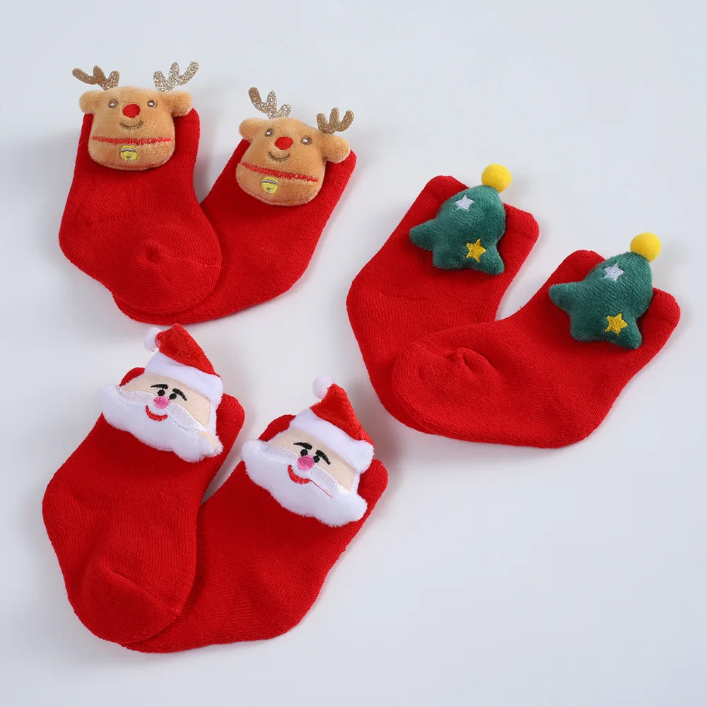 Winter New Merry Christmas Gift Warm Terry Long Socks Baby Cute Cartoon Doll Thermal Home Stocking for Kids Accessories