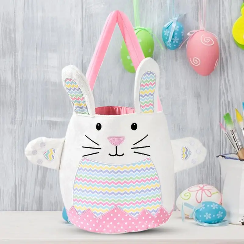 Easter Bags With Handles Reusable Bunny Tote With Handles Spring Rabbit Egg Hunts Party Supplies Candy Container For Boys Girls