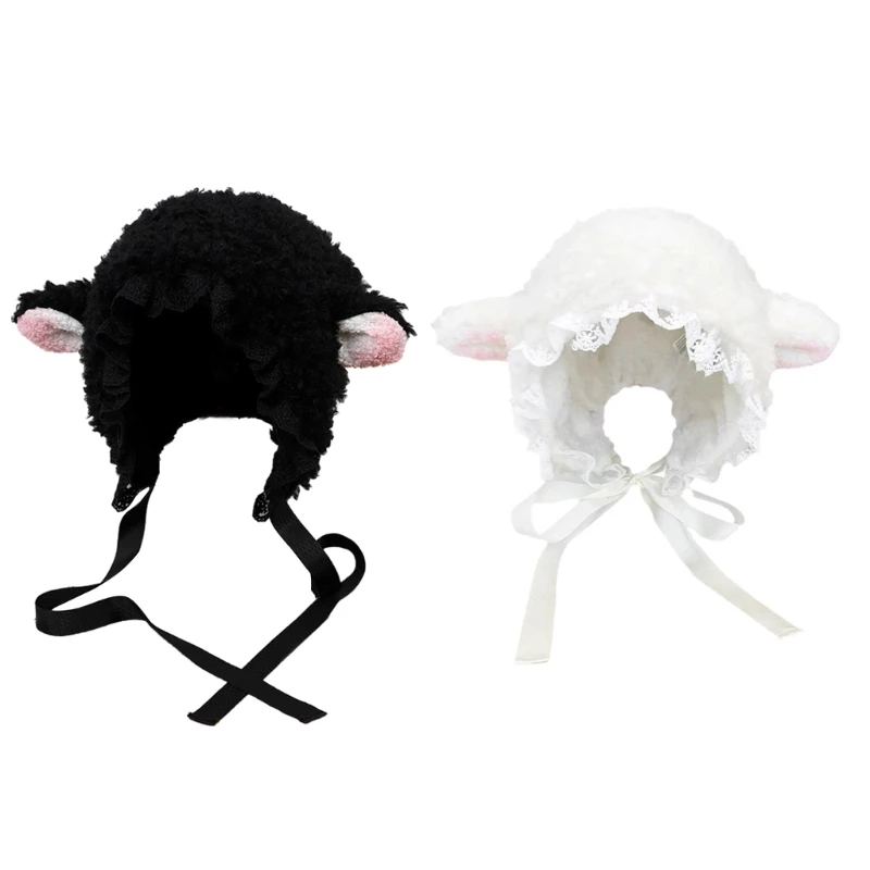 Fluffy Costume Hats Christmas Gift Warm Soft Lovely Lamb Cosplay Bucket Hat Outdoors Warm Winter fur hat winter hat wool hat