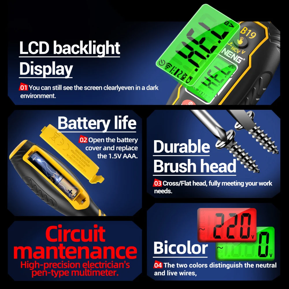 B19 Multifunctional Electrician Test Screwdriver Pencil AC Non-contact Induction Test Pen Voltage Tester Pencil Voltage Detector