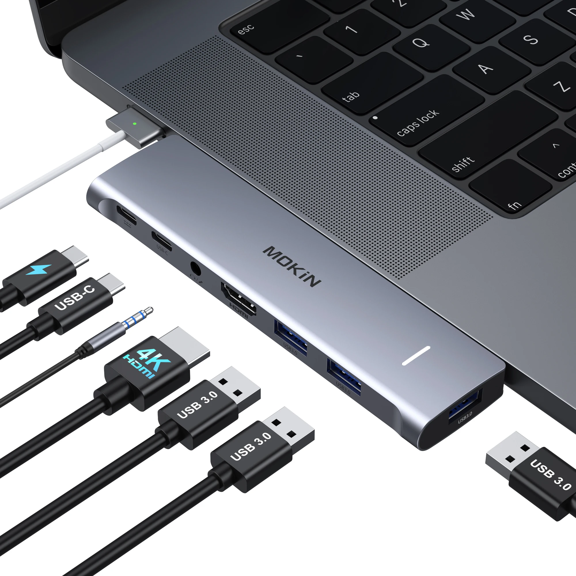 MOKiN 맥북 프로 어댑터 허브, USB C타입 도킹 스테이션, 듀얼 USB-C-HDMI, USB USB-C 3.0, 노트북 맥북 프로 에어 맥 동글