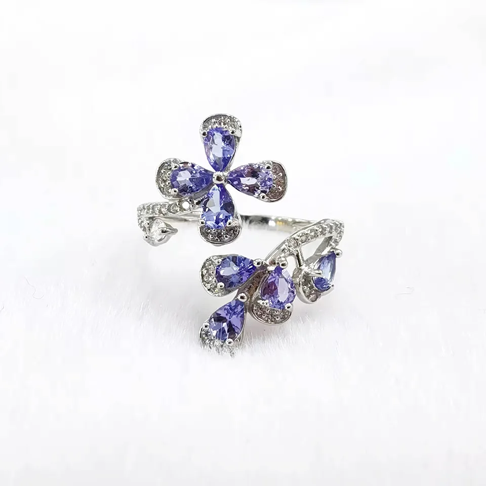 

Natural Tanzanite Flower Ring Real S925 Sterling Silver 3*4mm Gemstone Jewelry for Women Wife Xmas Gift Good Quality Rings