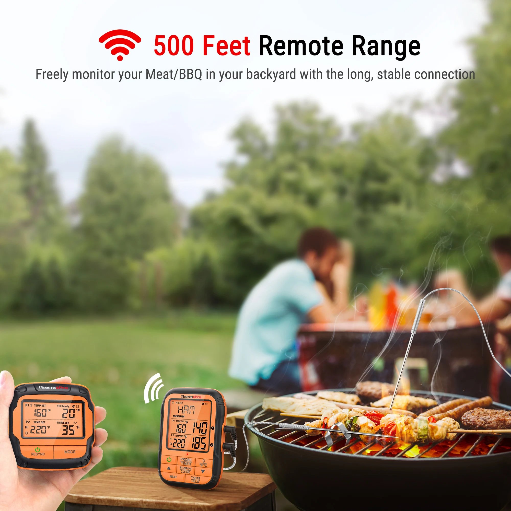 ThermoPro TP25 500ft Wireless Bluetooth Meat Thermometer with 4 Temperature Probes Smart Digital Cooking BBQ Thermometer for Grilling Oven Food