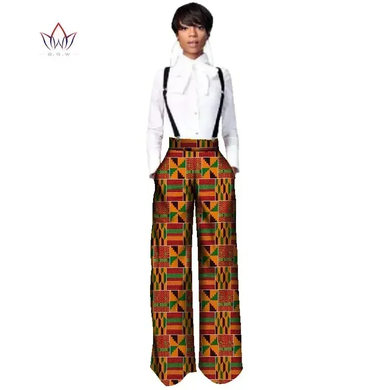 BRW Pants African Straight Full Length Trousers One Piece Romper with Print Dashiki Clothing for Women WY2478