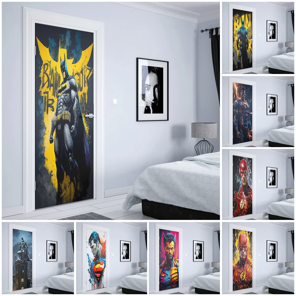 Dc Super Hero Batman Superman Door Sticker Estetico Nursery Kids Room Door Wall Home Decoration Pop Gift Figure Wall Sticker