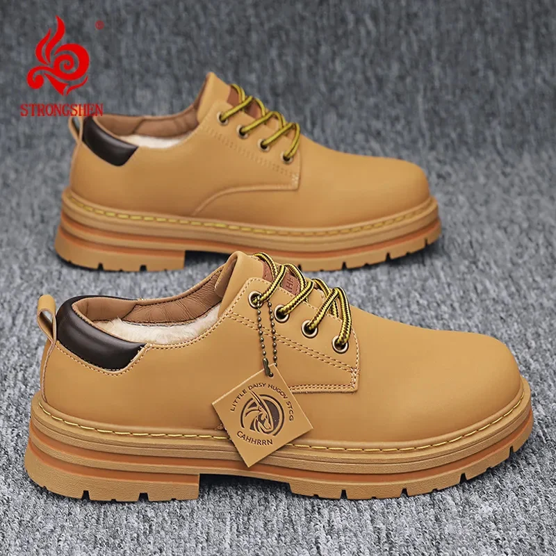

Men Casual Shoes For Men Leather Warm Fur Tooling Shoes Fashion Men Winter Moccasins Outdoor Platform Oxfords