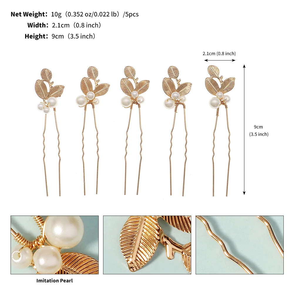 2 Stück goldene Perle Strass Haarnadel für Frauen neueste Braut Hochzeit Haars täbchen Boho-Stil Kopf bedeckungen Haarschmuck – Detail 9