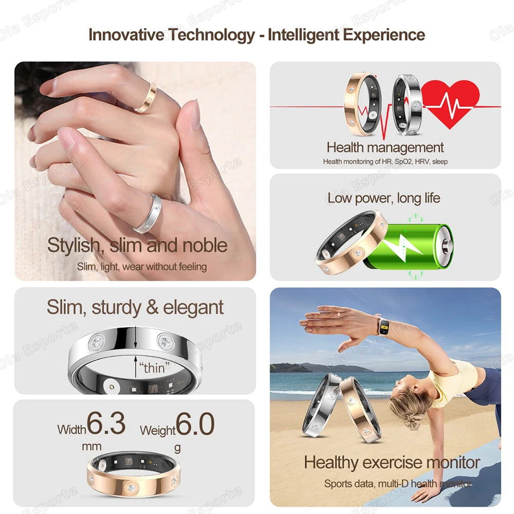 Military Grade Smart Ring Women Men Super Narrow 6 3mm Heart Rate Health Stress Measurement Monitor Ip68 Waterproof Fashion Ring, Alina Gadgets