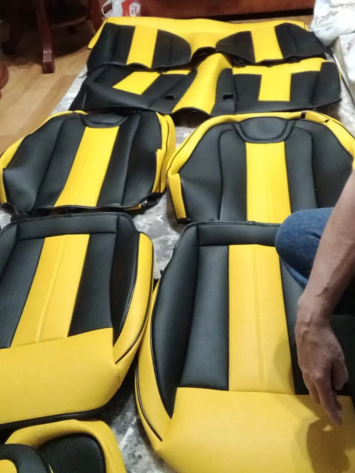 CHEVY CAMARO 2010-2015 BLACK/YELLOW LEATHER-LIKE CUSTOM FIT FRONT