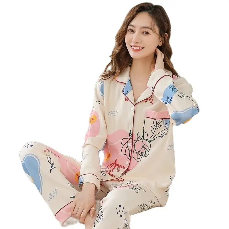 

Satin Pyjamas Ladies Womens PJs Silk Long Sleeve Soft Nightwear Sleepwear Set Pants Sleepwear Top Women Long Sleeve Soft Button