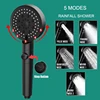 5 Modes Black Bath Shower Head Rainfall High Pressure Water Saving Adjustable Showerhead Holder Stop Button Bathroom Accessary 3