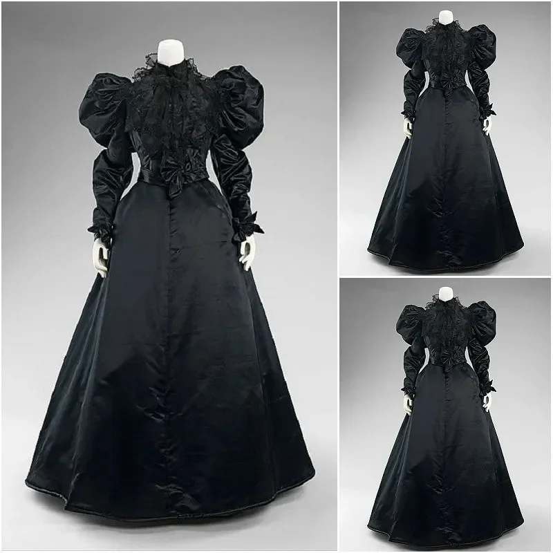 

Victorian Mourning Victorian Tudor Day Black Bustle Gothic Steampunk Ball Gown Dress Women Custom Made Dress