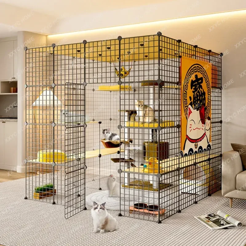 

Modern Wrought Iron Cat Cages Home Indoor Cat House Minimalist Large Cat Villa Pet Shop Light Luxury Multi-layer Cage for Cats