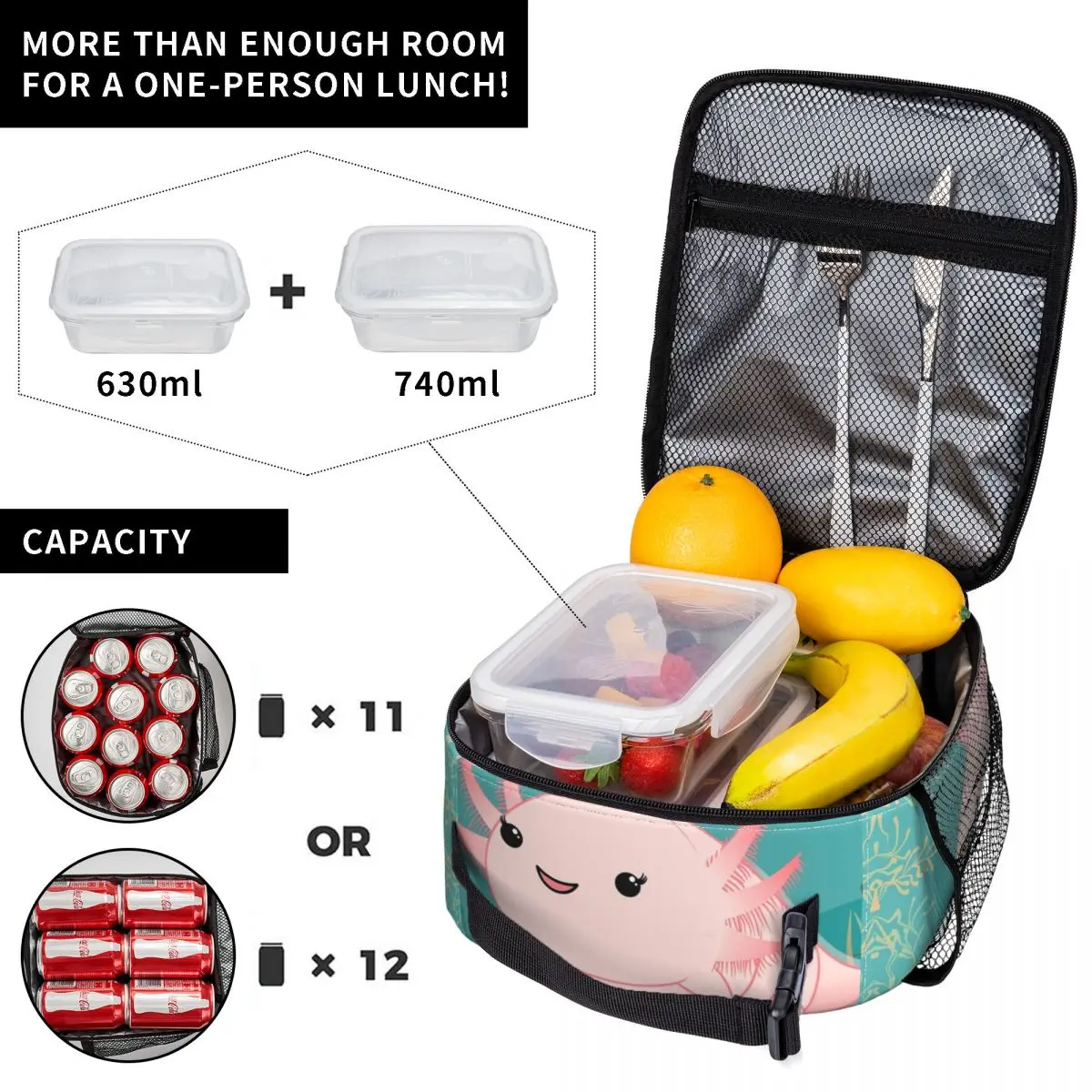 Custom Kawaii Axolotl Baby Lunch Bag Women Cooler Warm Insulated Lunch Boxes for Kids School Children