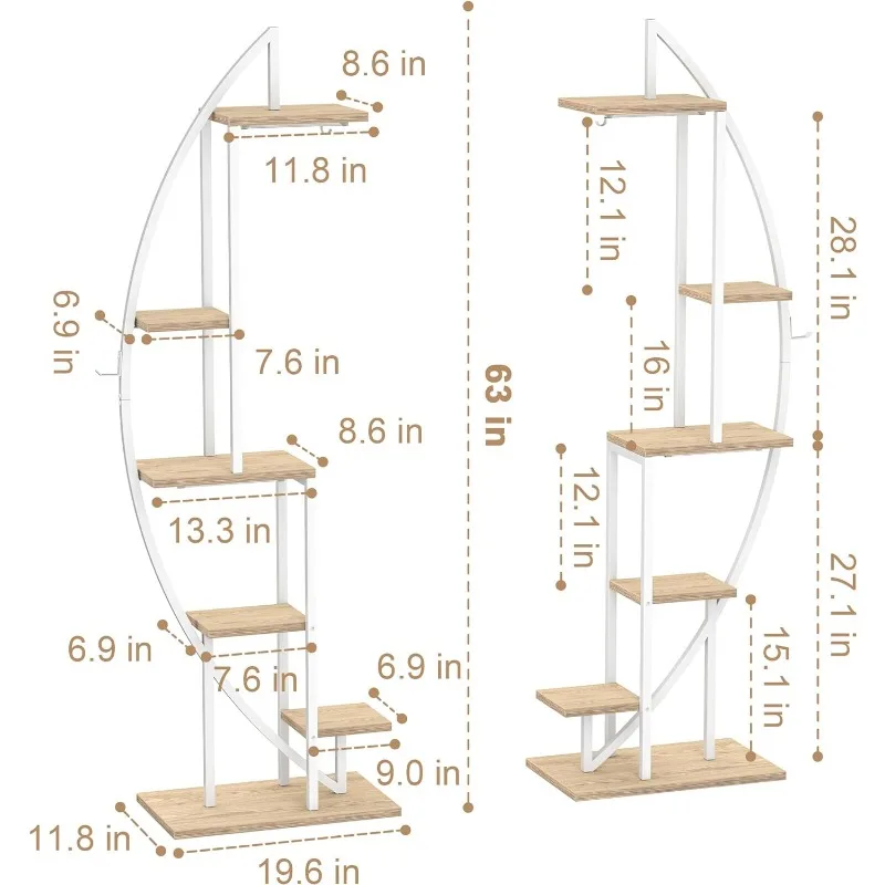 6 Tiered Tall Plant Stand Indoor with Grow Lights 63" Metal Stand for Indoor Plants Multiple plant stand