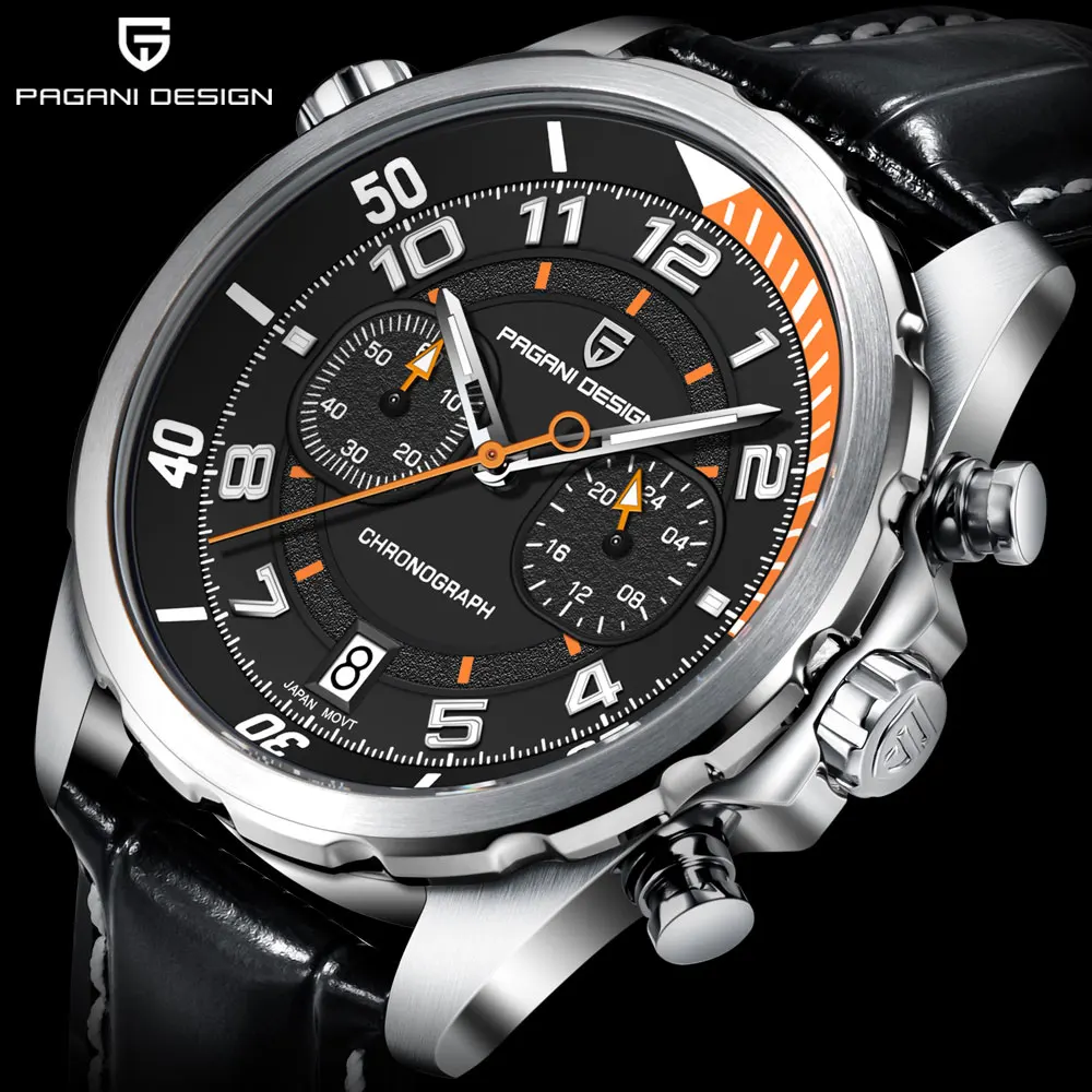Pagani Design Orologio al Quarzo Classico Uomo Movimento Giappone VK63 Lunetta in Ceramica Acciaio Inox Impermeabile Business Sport Cronografo Data, Oro-nero-pd1644