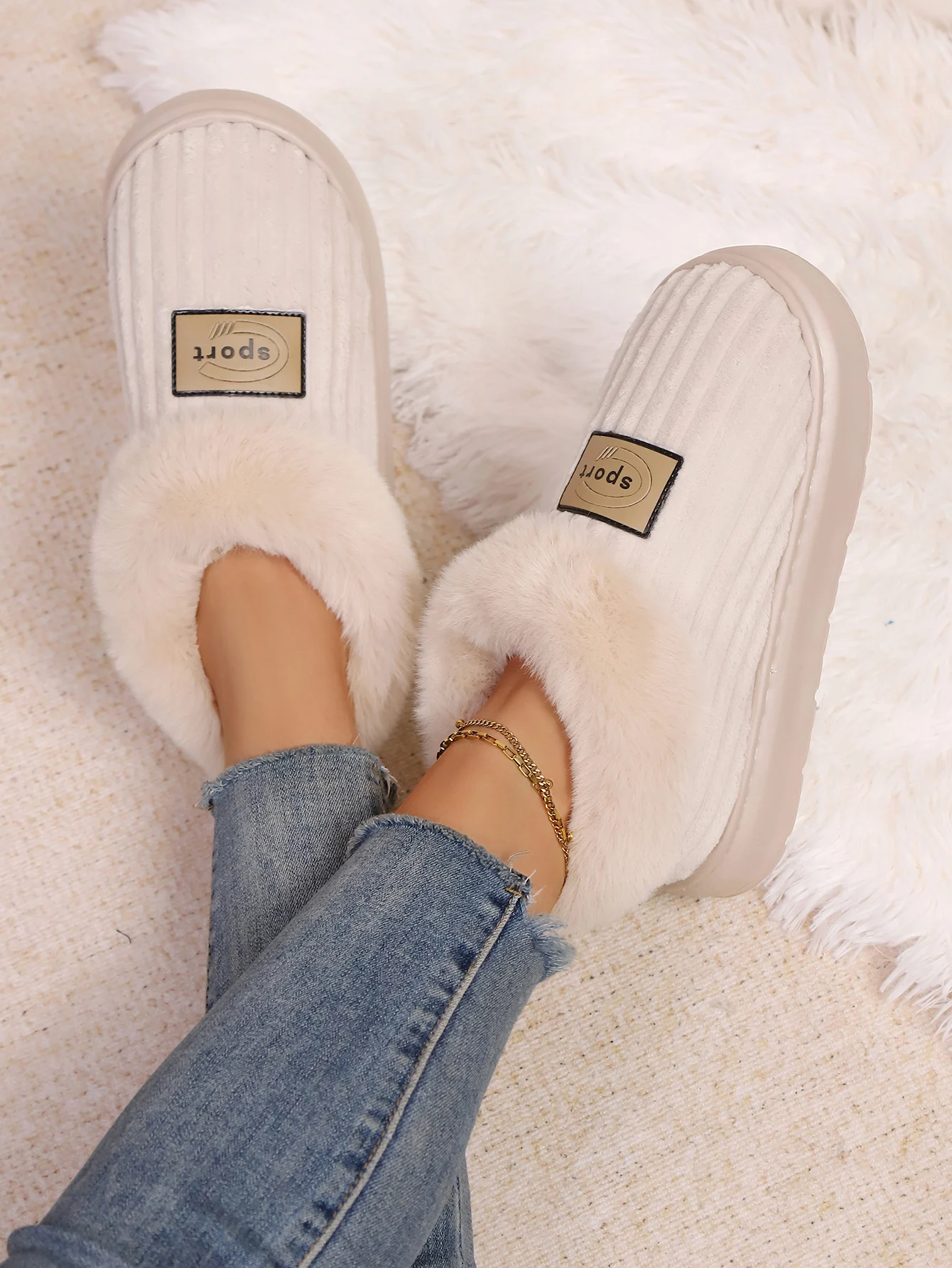 Warm fluffy house slippers - non-slip sole perfect for Canadian homes