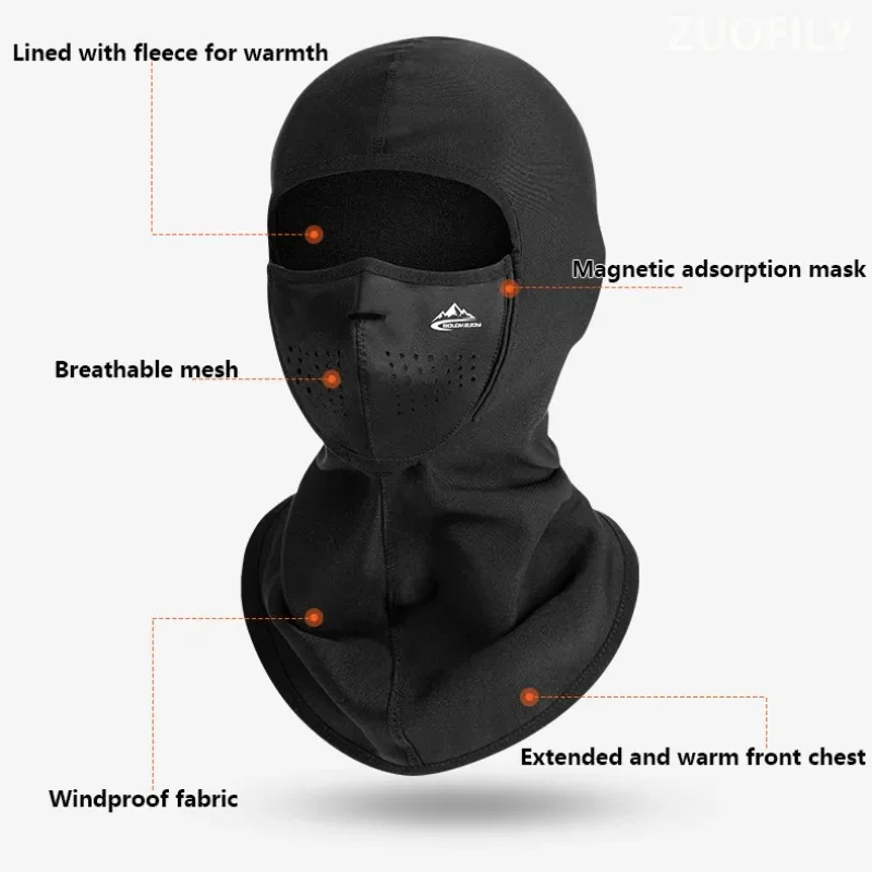 Winter Fleece Hat Balaclava Face Mask Neck Warmer Magnets Ski Mask Breathable Windproof Mask Head Cover Sport Cycling Ski Scarf 2