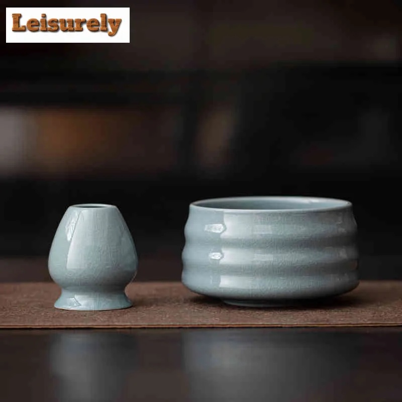 Chinese Screw Thread Matcha Tea Set Matcha Starter Kit Vintage Bamboo Whisk Holder & Ceramic Bowl Japanese Green Tea Ceremony