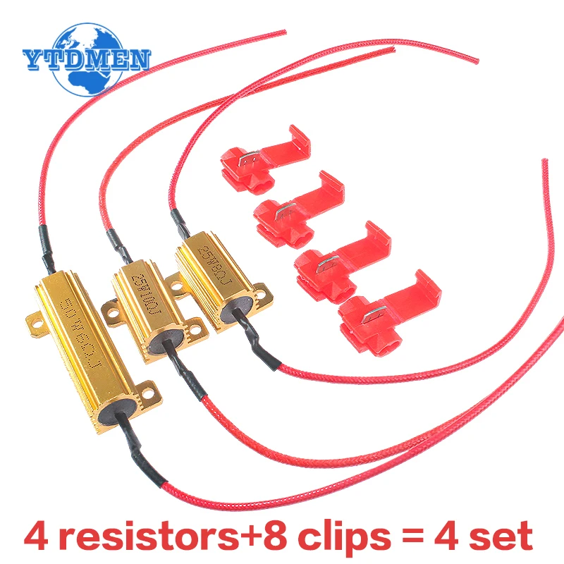 4 Sets 12v resistance Load Resistor for LED Lights 25W 50W Aluminum Shell Power Resistors 6ohm 8ohm 10ohm, for Car Turn Bulbs