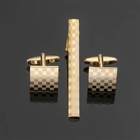 Copper square laser grid tie clip cufflink box set men's French shirt cufflink suit tie clip fashion jewelry gift wholesale 2