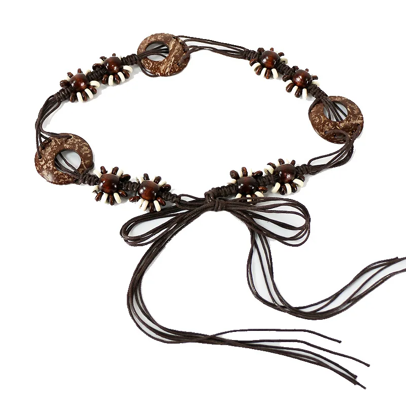 Vintage Coin Braided Sash Belt Boho Tassel Waistband Western Knotted Dress Girdle For Women Decoration