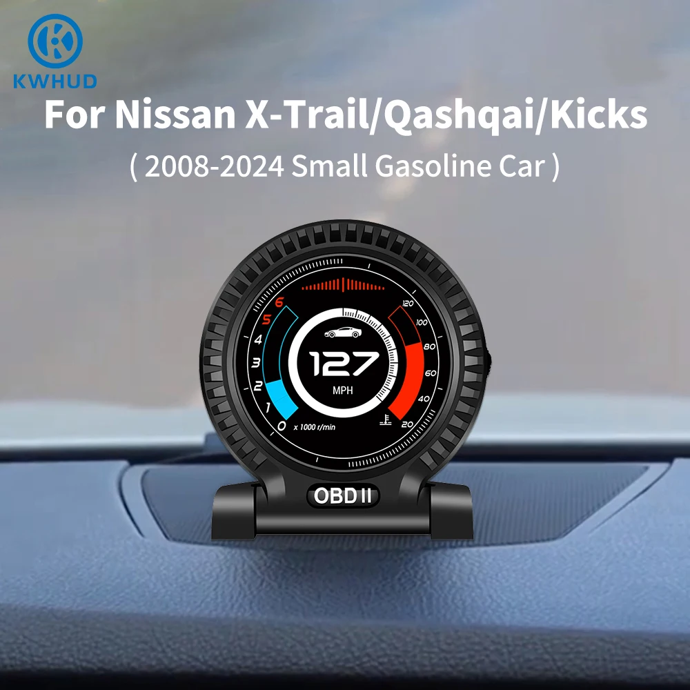 

KWHUD HUD Head Up Display OBD2 Car Speedometer RPM Volt Water/Oil Temp Meter for Nissan X-Trail/Qashqai/Kicks Gasoline 2008-2024