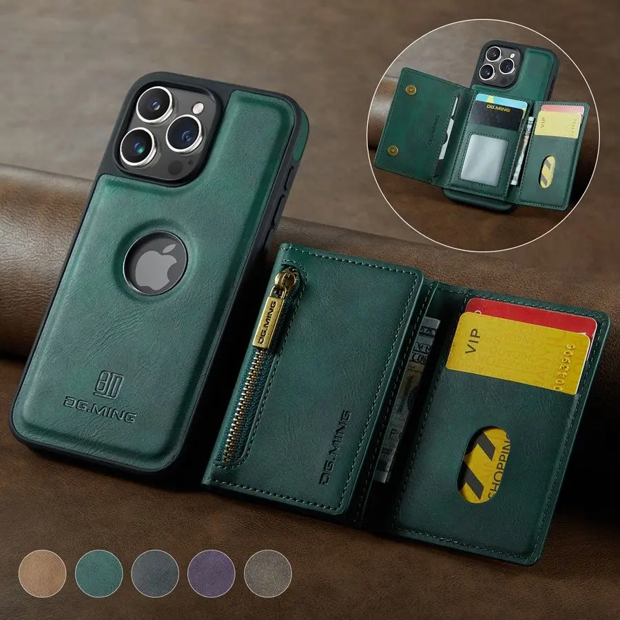 RFID Magnetic Leather Wallet Phone Case – Detachable Stand & Wireless Charging Compatible