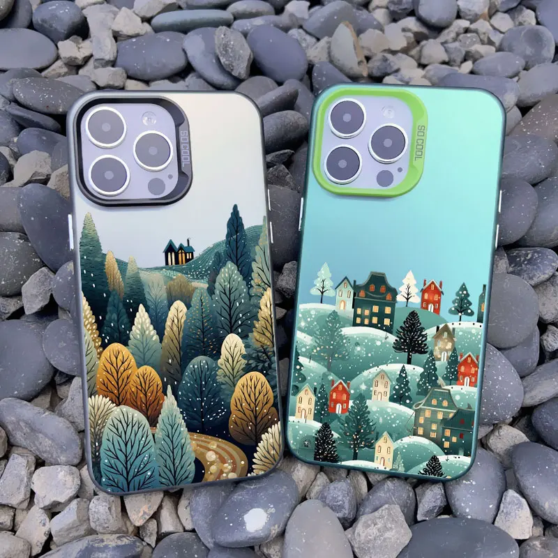 Nacht Schnee Berg Wald Landschaft gemalt Handy hülle für iPhone 15 14 Pro Max Plus 13 Mini 12 Pro Max 11 stoß feste Laser abdeckung – Detail 6