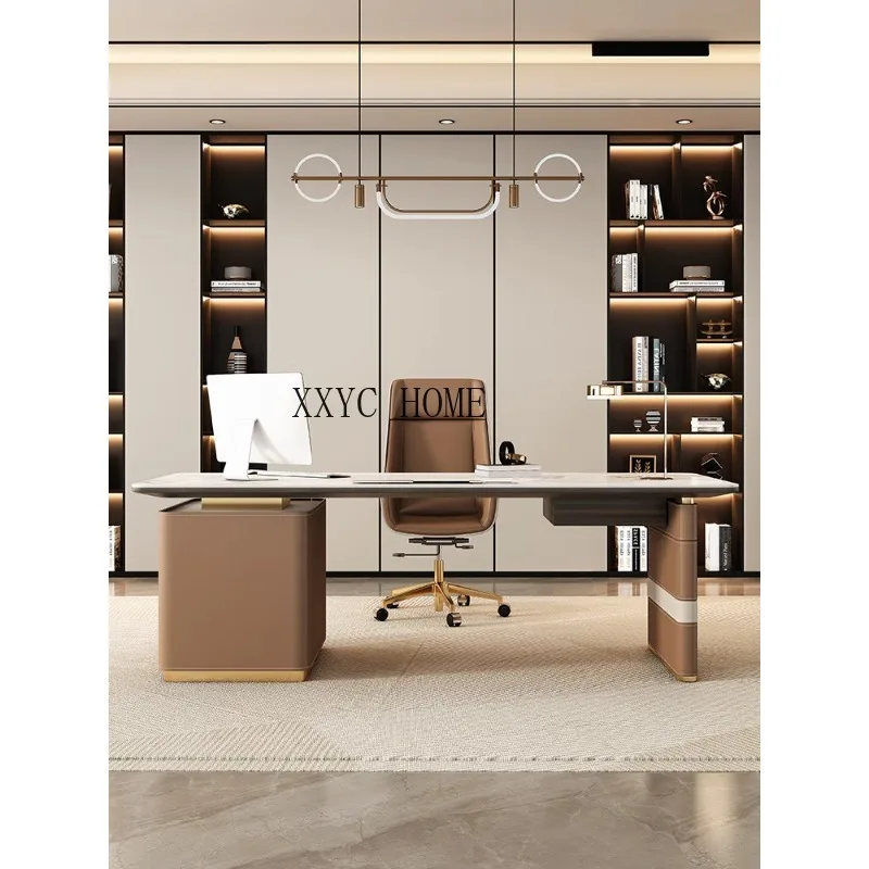 

Кожаный стол с седлом и каменной пластиной для кабинета гостиной большой длинный офисный стол из массива дерева современный домашний