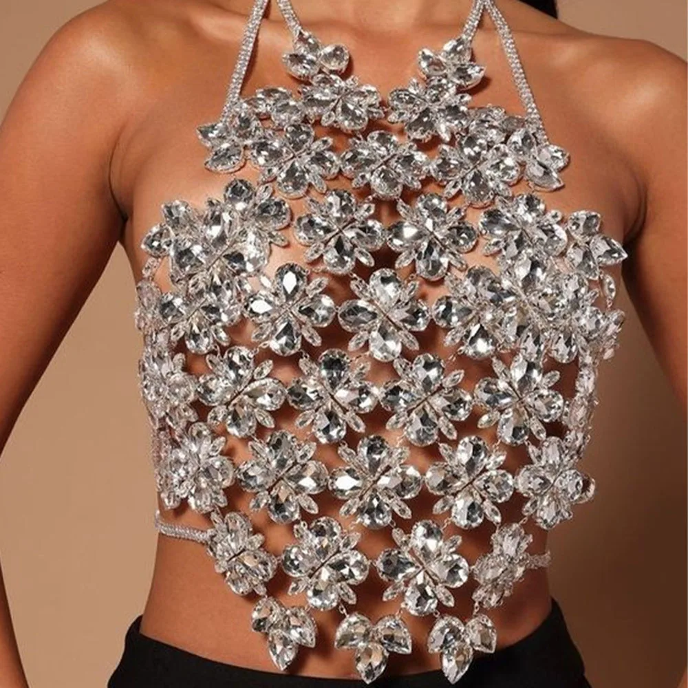 

Festival Luxury Crystal Sexy Backless Sheer Crop Top Women Sleeveless Night Club Party Glitter Rhinestone Sequin y2k Tank Tops