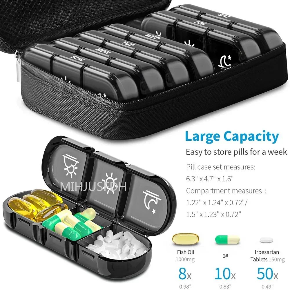 7-Day Pill Organizer with 21 Large Compartments for Daily Vitamins and Medications