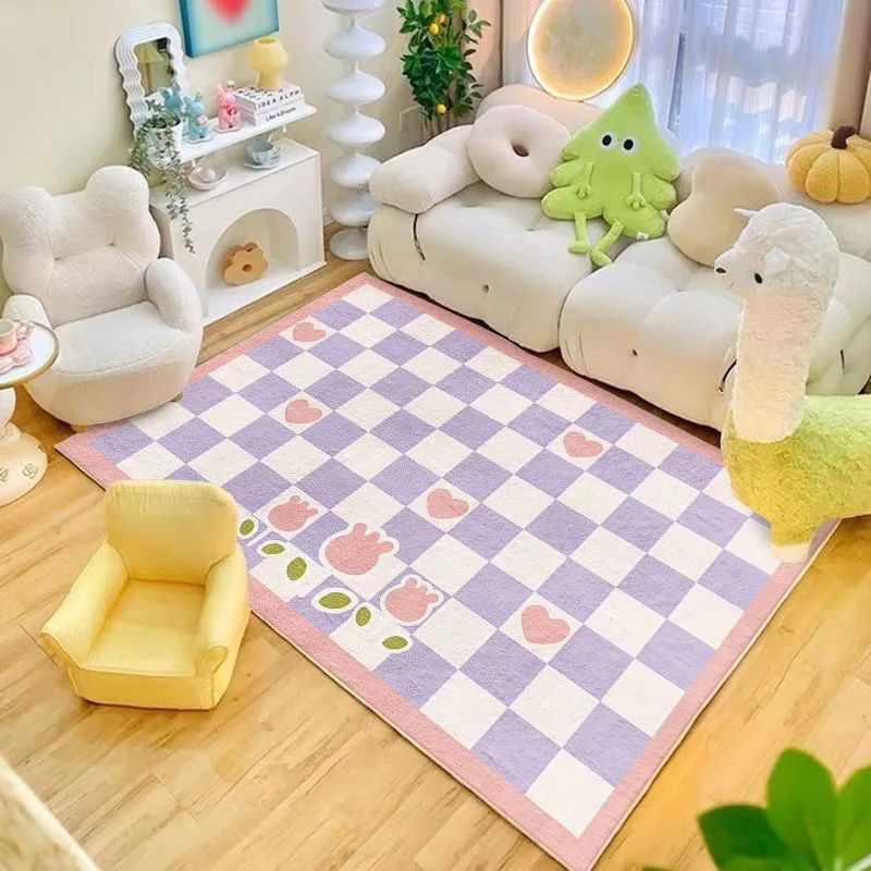 Floor Mat VIKAMA Ins Cream Style Girl Imitation Cashmere Carpet Bedroom Bedside Living Room Full Of Non-Slip Easy Care Carpet Home Decor