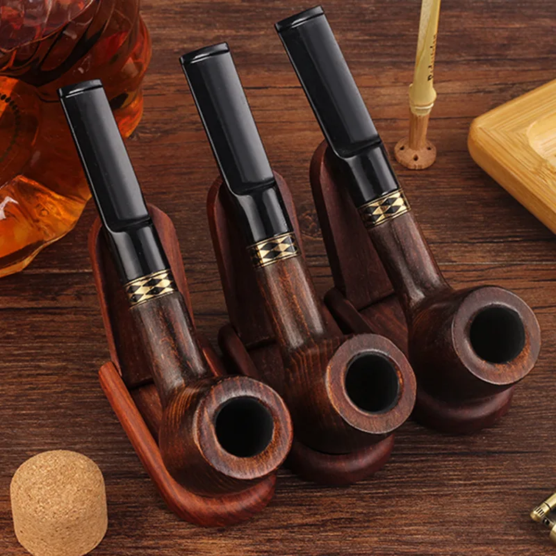 Beech Wood 9mm Filter Pipe For Cut Tobacco Bent Type Handle Handmade Smoking Pipe With Accessory Retro Gentleman Father's Gift