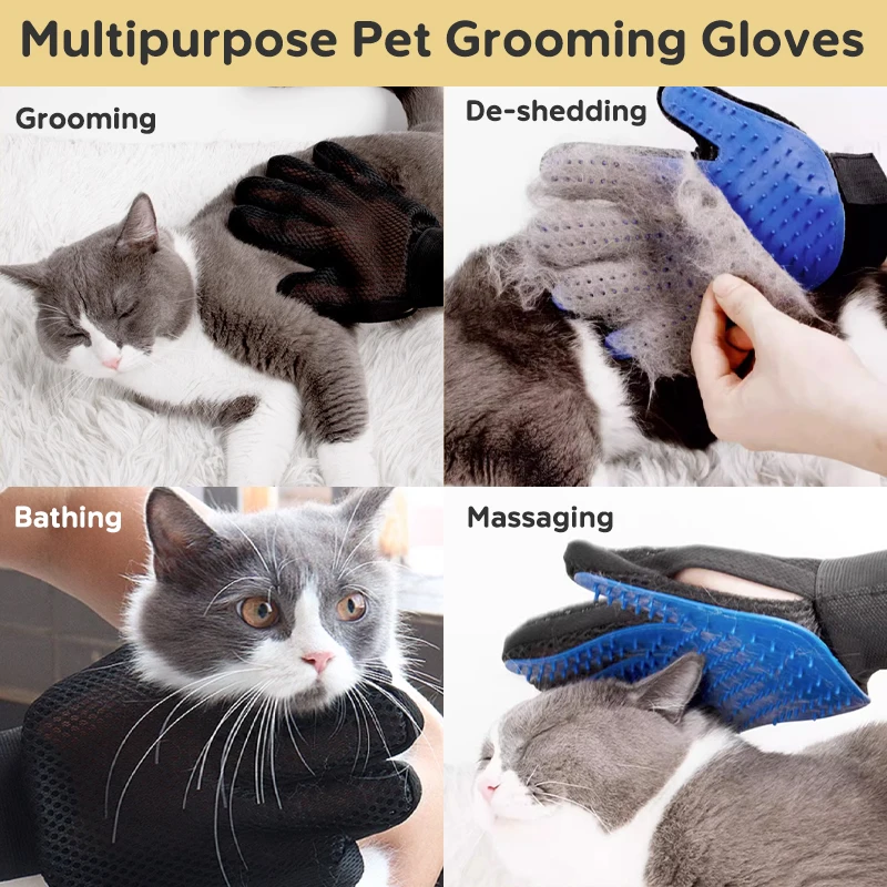 Pet hair remover gloves Pet Hair Removal Glove Brush Pet Hair Deshedding Brush Comb Silicone Glove For Dog Cleaning Massage Cat Dog Supplies pet grooming gloves