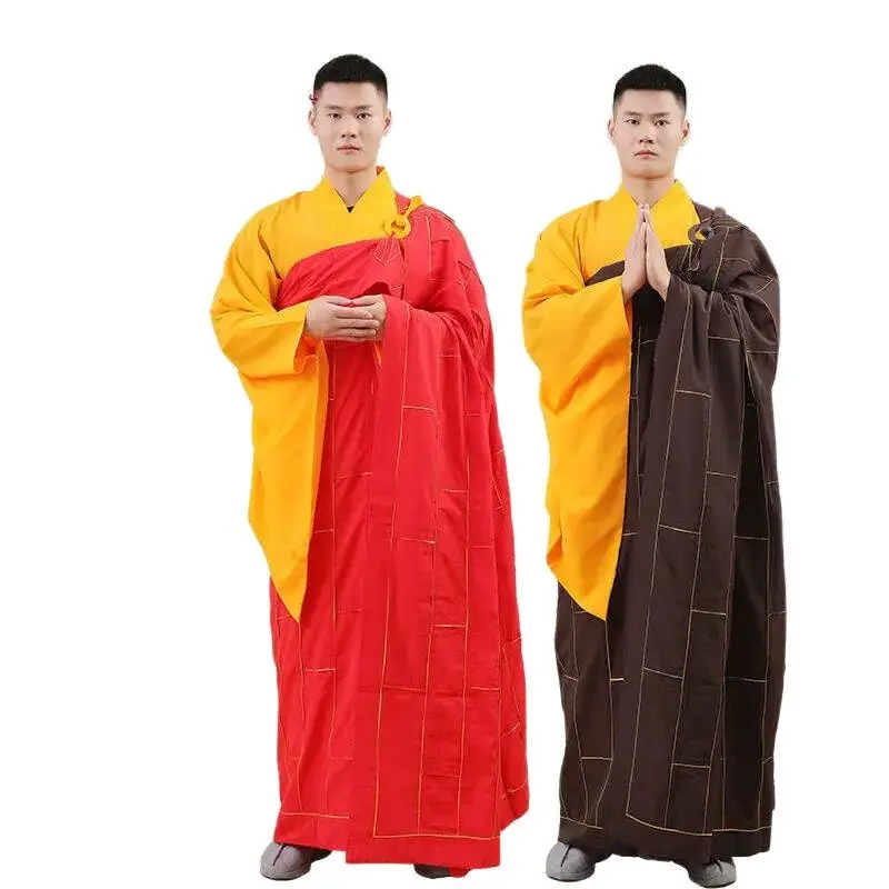 Buddhist Clothing Chinese Traditional Suit Buddhist Monk Robes Zen Buddhism Brown Zuyi Kesa Cassock Robe Shaolin Monk Kung Fu Suit Meditation Martial Arts Uniforms KASAYA