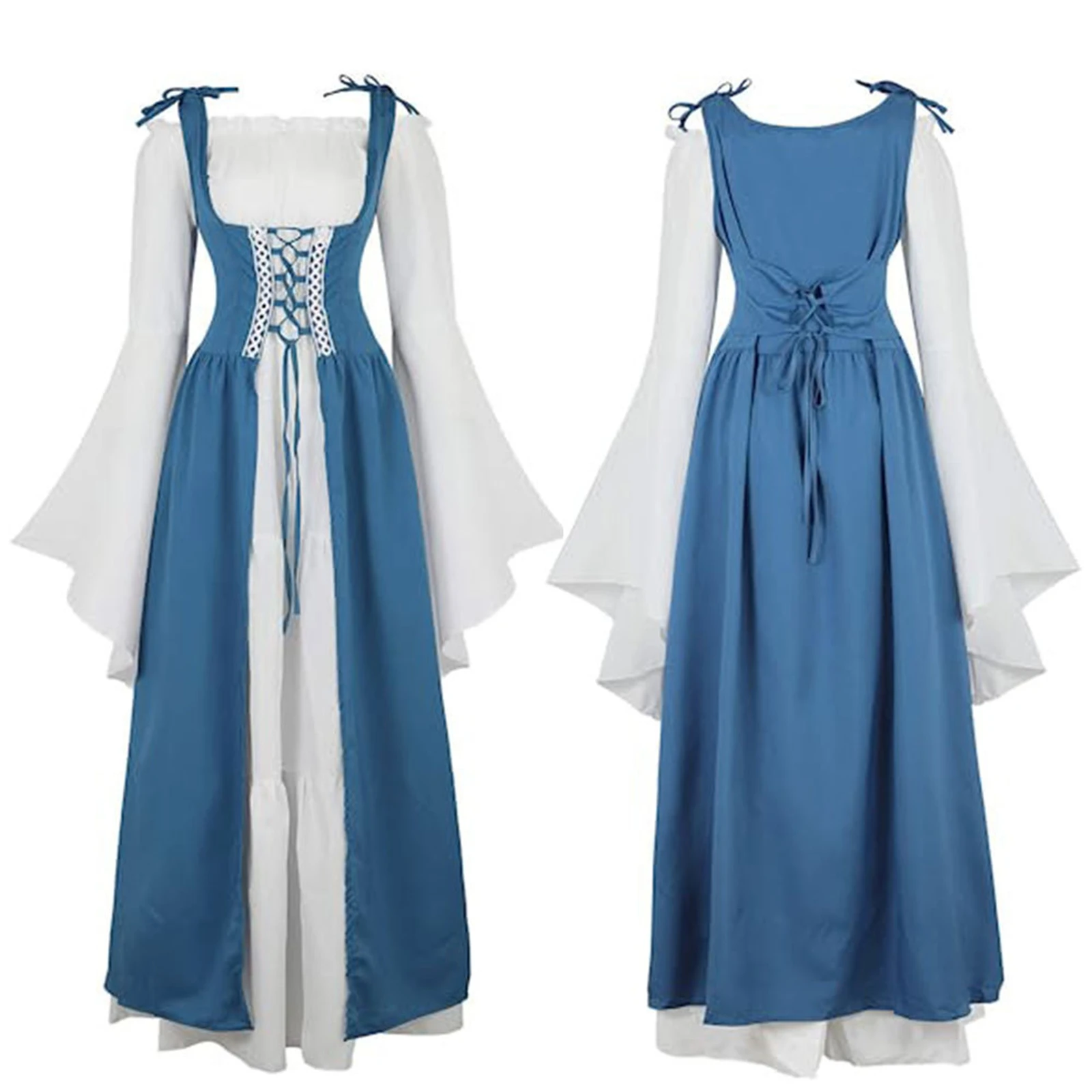 thumbnail image 1 of Vestido medieval retro con escote cuadrado y cintura acampanada, vestido renacentista de la Edad Media, traje europeo para fiesta de carnaval y Halloween, 1 of 5