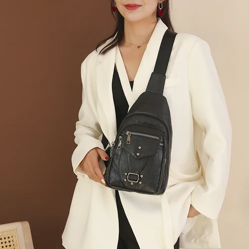 여자의 빈티지 가슴 팩 레트로 PU 가죽 어깨 Crossbody 가슴 가방 여성 메신저 주머니 여성 핸드백 디자이너 2022 2
